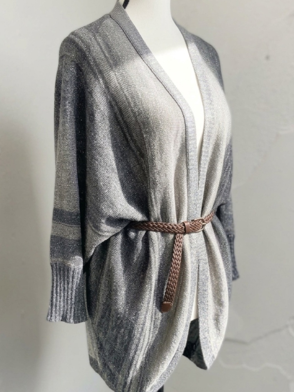 ✨ ii Sisters Grey Metallic Cocoon Knit Cardigan with Belt - Size S/M ✨